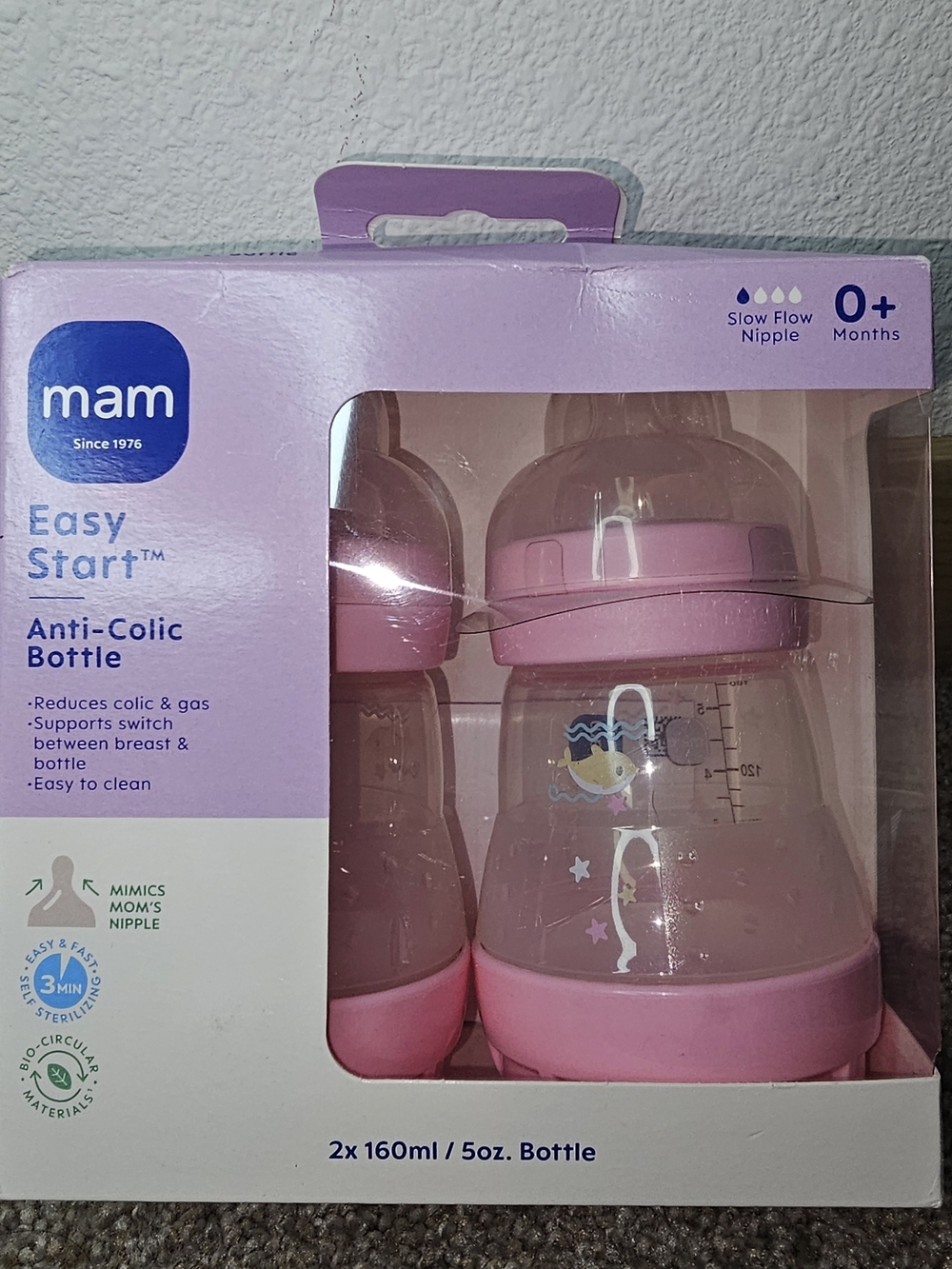 mam Easy Start™ Anti-Colic Pink Baby Bottle Set - 2 x 160ml